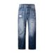 Men’s Slim-Fit Flared Jeans – Vintage Blue Distressed Denim Pants (90.6% Cotton, Size 28-36), High-Street Fashion With Strategic Rips_mkmklike.com