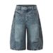 Men's Vintage Washed Blue Distressed Denim Shorts Rock And Roll Studded Details Relaxed Fit Cargo Shorts_mkmklike.com