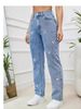 Vintage Embroidered High-Waisted Jeans – Stretch Cotton Denim Pants With Floral Stitching & Straight Leg_mkmklike.com