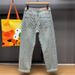 Men's Casual Loose Fit Blue Washed Denim Jeans With Retro Floral Embroidery - Straight Leg Comfortable Trousers For Everyday Wear_mkmklike.com