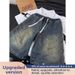 Men’s Washed Wrinkle Denim Shorts – Shark Gill Drawstring, Cleanfit Style, Casual Summer Wear (S-3XL)_mkmklike.com
