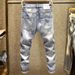 American Trendy Brand Jeans For Men, Slim Fit, Stretchy Narrow Leg Pants, Stylish, Handsome, Ripped, Scratched, Stitched, Patched Long Pants_mkmklike.com