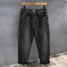Pulse European And American Foreign Trade High Street INS Brand Jacquard Full Print Design Sense Jeans Men Loose Wide-Leg_mkmklike.com