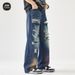 Men's Clothing High Street Retro Tie Dyed Ripped Beggar Pants Men's Handsome Washed Loose Straight Jeans_mkmklike.com