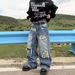 Heavy Duty Distressed Patched Straight Leg Jeans Spring Washed Loose Fitting Retro Ripped Wide Leg Pants For Men And Women_mkmklike.com