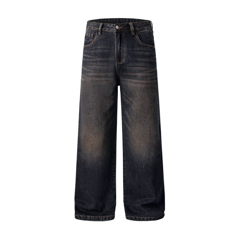 Nordmann Muqiu Men's Clothing | American Retro Washed Jeans For Men With High-End Feel And Lightning Pattern Commuter Wide-Leg_mkmklike.com