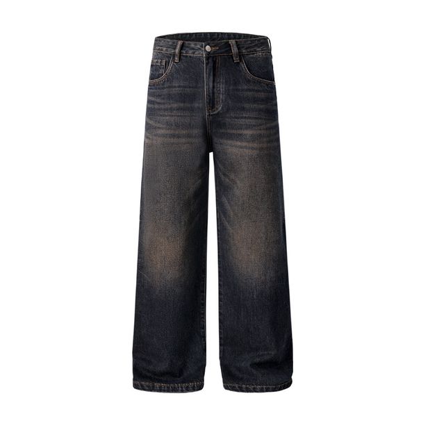 Nordmann Muqiu Men's Clothing | American Retro Washed Jeans For Men With High-End Feel And Lightning Pattern Commuter Wide-Leg_mkmklike.com