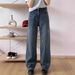 Sparkling Galaxy Blue Flared Jeans For Women - Glitter Narrow Wide Leg Trousers With High Waist & Rhinestone Details_mkmklike.com