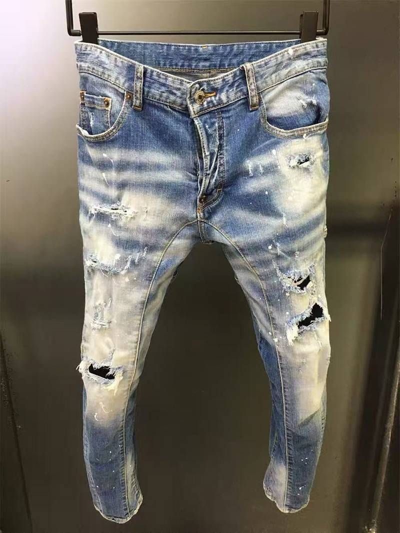 Men's ClothingRetro Baggy With Rhinestone Details, Oversized Loose Fit Denim Pants For Streetwear & Hip-Hop Style, Comfortable Cotton Blend Trousers_mkmklike.com