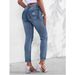 Women's Slim Fit Stretchy Blue Denim Pants Distressed Design Frayed Edges Fashionable Versatile Jeans_mkmklike.com