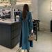 ELLE Plus Size Retro Blue Elegant Long Sleeve Denim Dress Autumn New Style_mkmklike.com
