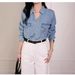 Chicco Fashionable New National Style Soft Draped Tencel Lyocell Button V-Neck Long Sleeve Denim Shirt For Women 2025 Spring_mkmklike.com