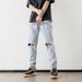 Men's Black High Street Distressed Skinny Straight Jeans Retro Hip Hop Ripped Denim Pants Washed_mkmklike.com