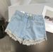 Women's High-Waisted A-Line Denim Shorts Summer American Style Hot Girl Loose Fit Slimming Wide Leg Frayed Hem Hot Pants_mkmklike.com