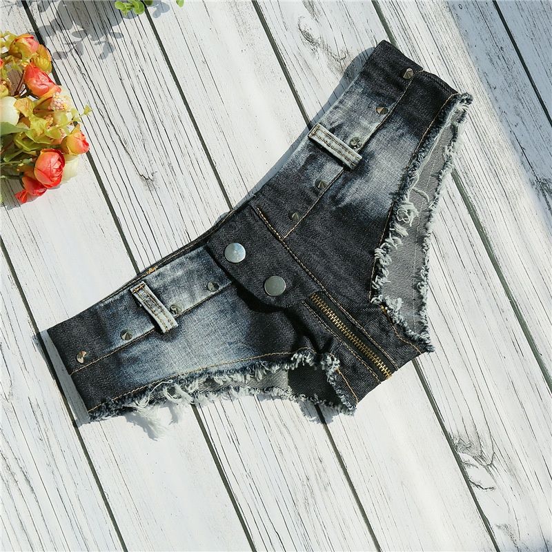 Trendy Girl Closet Sexy Low Waist Denim Retro Shorts Zipper Crotchless Nightclub Pole Dance Hot Spicy Girl Ultra Short Pants New Style_mkmklike.com