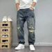 Men's Clothing Fashion Brand Loose Straight Ripped Spring And Autumn Patch Jeans Men's Retro Distressed Harem Tapered Pants_mkmklike.com