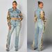 Women's Autumn/Winter Fashion Printed Color Block Denim Jacket, Jeans, And Pants Two-Piece Set_mkmklike.com