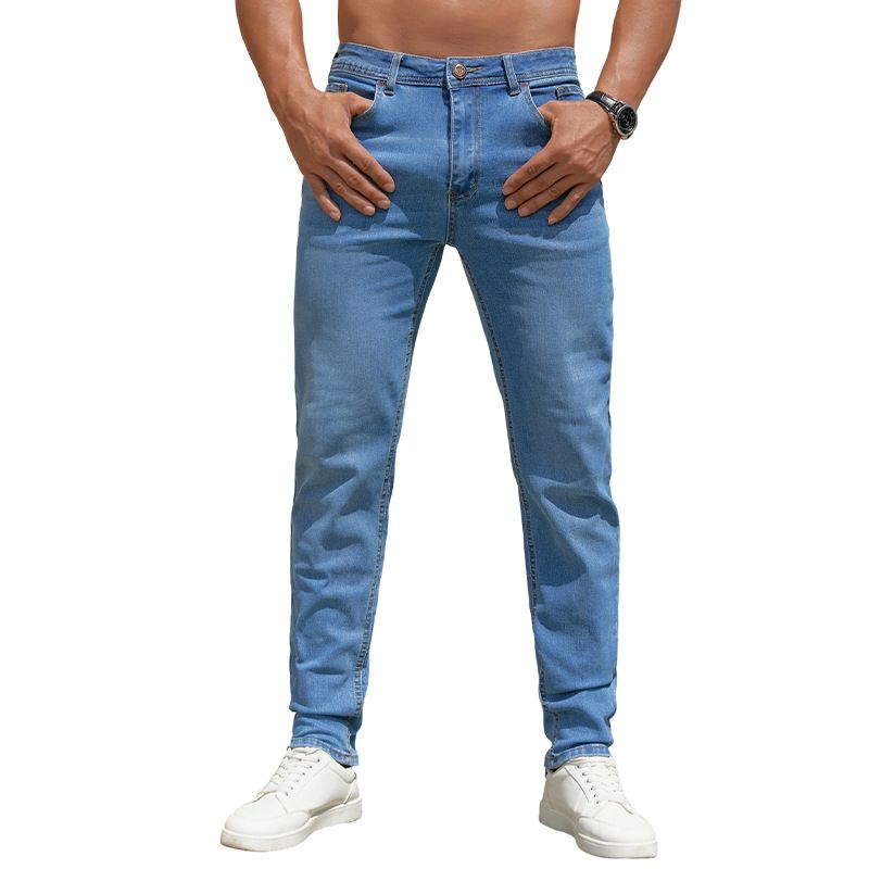 Slim Fit Men's Jeans - Classic Navy Blue Denim Pants With Mid-Rise & Button Fly (Multiple Sizes, Perfect For Everyday Wear)_mkmklike.com