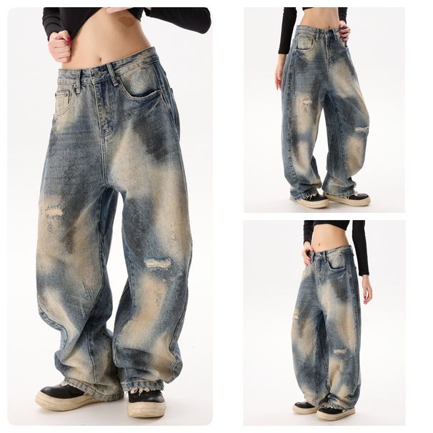 Men's Clothing Tie-Dye Gradient Jeans – Acid Wash Distressed Denim Pants (Unisex Vintage Streetwear, Wide-Leg, Raw Edge, Hand-Painted Fading)_mkmklike.com