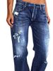 K Ladies' Denim Pants Trend Distressed Mid Waist Ripped Casual Straight Leg Pants_mkmklike.com