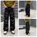 Streetwear Men's Baggy Jeans – Embroidered & Rhinestone Detailing Distressed Denim Pants With Low-Rise Fit_mkmklike.com