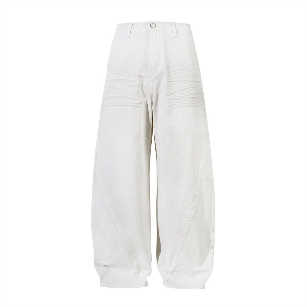 Solid Color Scimitar Jeans Men's Loose American Street Style Trendy Wide-Leg Deconstructed Design Sense Floor-Length_mkmklike.com