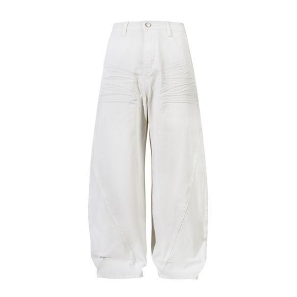 Solid Color Scimitar Jeans Men's Loose American Street Style Trendy Wide-Leg Deconstructed Design Sense Floor-Length_mkmklike.com