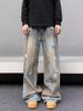 Washed And Old Jeans Men's Spring And Autumn American High Street Retro Loose Drape Wasteland Wind Dirty Dyed Long Pants_mkmklike.com