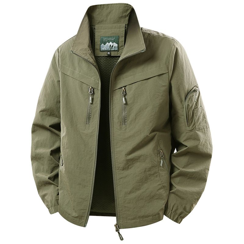 Cross-border 2026 Spring New Men's Solid Color Workwear Outdoor Casual Stand-up Collar Loose Fit Plus Size Lightweight_mkmklike.com