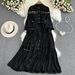 Women's design, hollow lace lace, slim long version puff sleeve dress_mkmklike.com