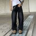 New Trendy Brand Loose Straight Black American High Street Style Jeans_mkmklike.com