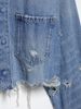 Distressed Denim Shirt Jacket For Women - Stylish Cropped Casual Top With Ripped Details (XS/S/M/L, Blue)_mkmklike.com