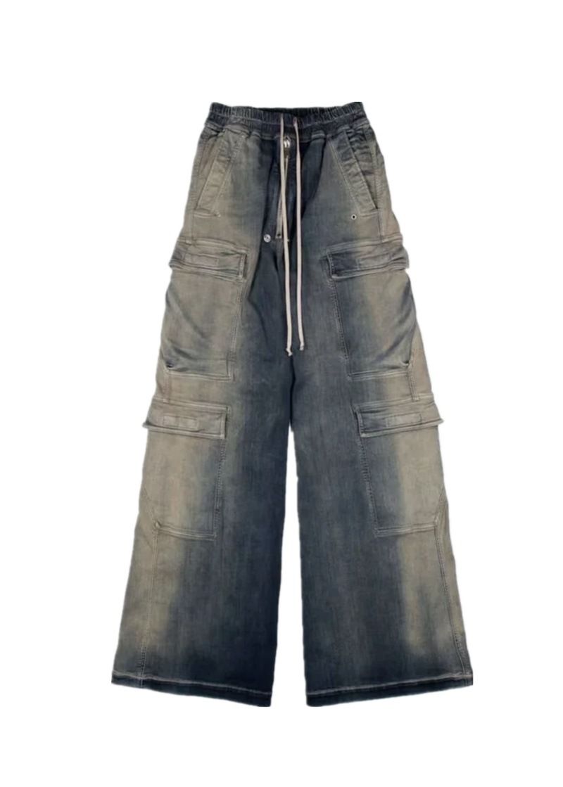 Men's Clothing Correct Version RO Style Capper Same Style Wide Leg Washed Blue Jeans Gradient Men's And Women's Overalls_mkmklike.com
