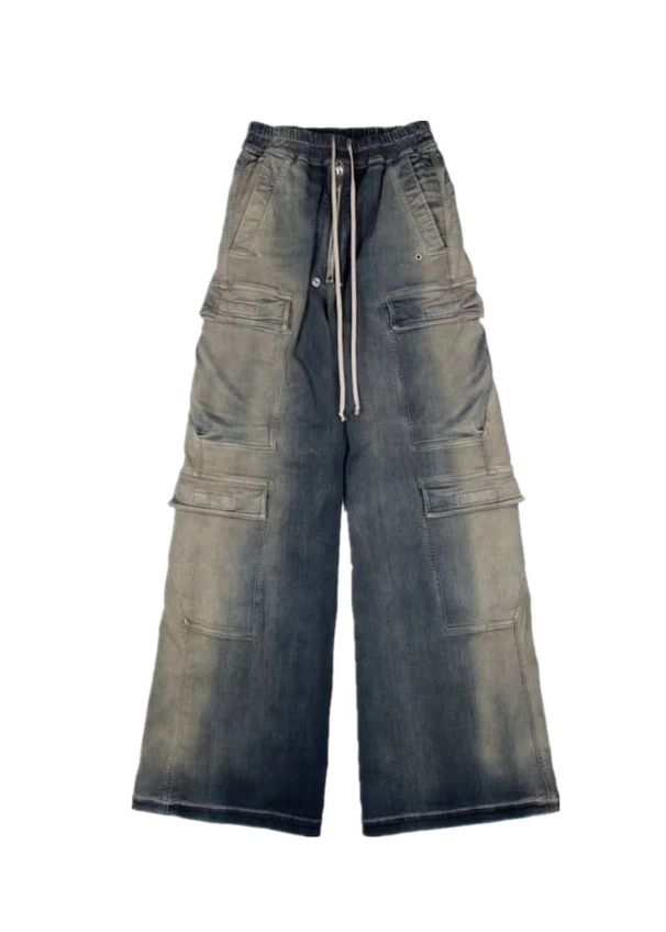 Men's Clothing Correct Version RO Style Capper Same Style Wide Leg Washed Blue Jeans Gradient Men's And Women's Overalls_mkmklike.com