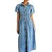 Women's Clothing Puff Sleeves Short Sleeves Distressed Casual Style Shirt Denim Long Dress_mkmklike.com