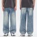 Men's Straight Leg Loose Fitting Wide Leg Jeans Starry Sky Rhinestone Embellishments High End Style Trendy Cool Edgy Denim_mkmklike.com