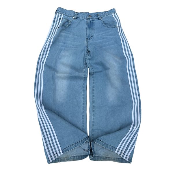 Women's Clothing Retro Street Striped Jeans Casual Wide Leg Pants Gothic Straight Leg Mopping Pants_mkmklike.com