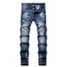 Men's Ripped Knee Distressed Slim Fit Skinny Jeans With Whisker Fading, Stretch Denim Trousers For Casual Street Style_mkmklike.com