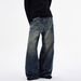 Vintage Washed Pattern Jeans For Men, Trendy New Versatile High Street American Casual Wide-Leg Comfortable Slim-Fit_mkmklike.com