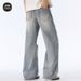 Men's Clothing Lightning Pattern Ripped Spring And Summer Design Straight Wide Leg Pants Jeans For Men_mkmklike.com