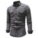 Pulse Autumn New Vintage European And American Solid Color Long Sleeve Denim Men's Plus Size Cross-Border Turn-Down Collar_mkmklike.com