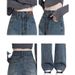 Cement Gray Narrow Wide-leg Jeans Women, Spring/summer, Plus Size, High-waisted, Loose, Slimming, Floor-length Straight_mkmklike.com