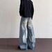 Men's Clothing Vintage-Inspired Distressed Bamboo Knot Bootcut Jeans For Men - Cleanfit Straight Leg Denim Pants With Retro Wash (Blue, S-XXXL)_mkmklike.com