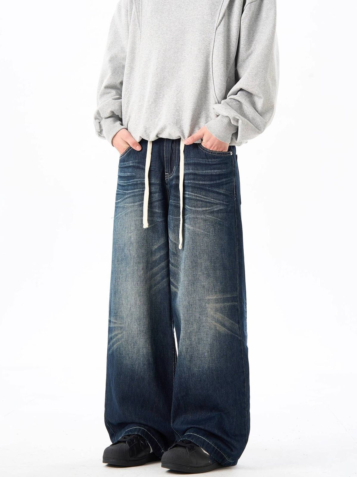 Men's Vintage Straight-Fit Jeans – Stretch Waist, Classic Washed Denim, Relaxed Comfort For Casual & Streetwear_mkmklike.com