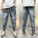Slim Fit Cropped Jeans For Men And Teenagers Autumn New Style Versatile Light Color Casual Drawstring Jogger Pants_mkmklike.com