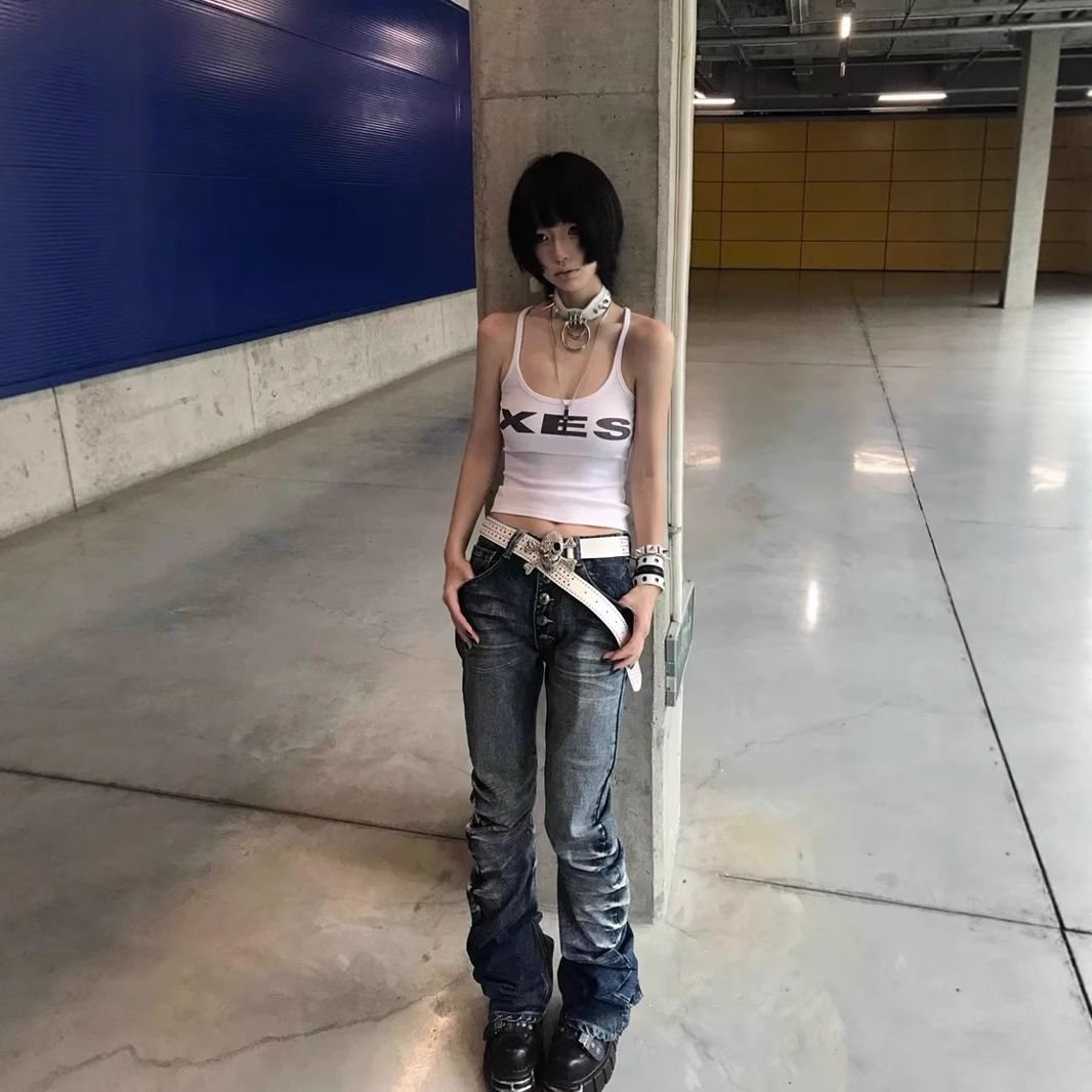 Men's Clothing Ice Blue Ripped Washed 3D Trousers High Elasticity Curved Cut Misty Blue Style Jeans Men Women High Street Trendy Versatile_mkmklike.com