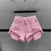 Women's High-Waisted Slimming Fringe Ripped Denim Shorts Summer 2026 A-Line Wide Leg Hot Pants Leg Lengthening Hot Girl Style_mkmklike.com