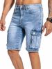 Men's Clothing American Style Multi-Pocket Denim Shorts Mid Waist Black Blue Slightly Elastic 5-Point Workwear Casual Shorts_mkmklike.com
