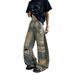 Unisex Heavy Duty Distressed Scimitar Jeans Retro Ripped Loose Wide Leg Trousers Wasteland Style Versatile Denim_mkmklike.com
