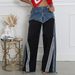 Women's Clothing Fashion Street Stitching Design Striped Bar Retro Drawstring Jeans_mkmklike.com